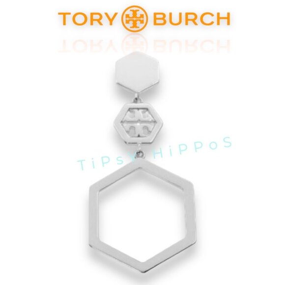 Tory Burch Hexagon Silver-Tone Earrings - Picture 3 of 4